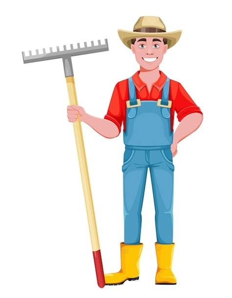 Premium Vector Handsome Man Farmer Cheerful Male Farmer Cartoon