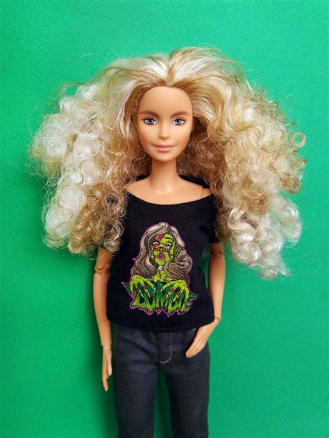 Doll T Shirt Curvy Barbie Clothes Printed Top Made To Move Etsy