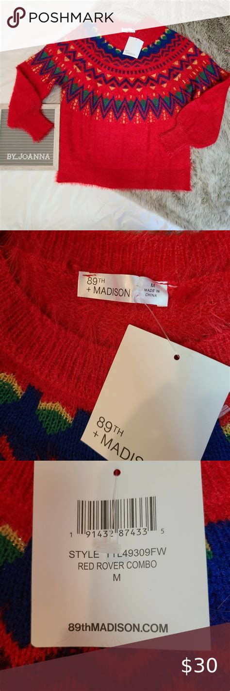 Nwt 89th And Madison Fair Isle Super Soft Pullover Sweater In Red Rover