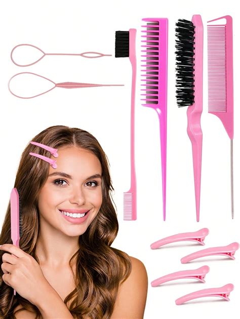 10 Pieces Hair Styling Comb Set Teasing Hair Brush Triple Teasing Comb Rat Tail Combs Edge Brush