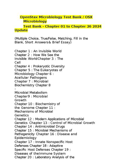 Openstax Microbiology Test Bank Open Stax Microbiology This Test Bank Covers All Chapters 1 26