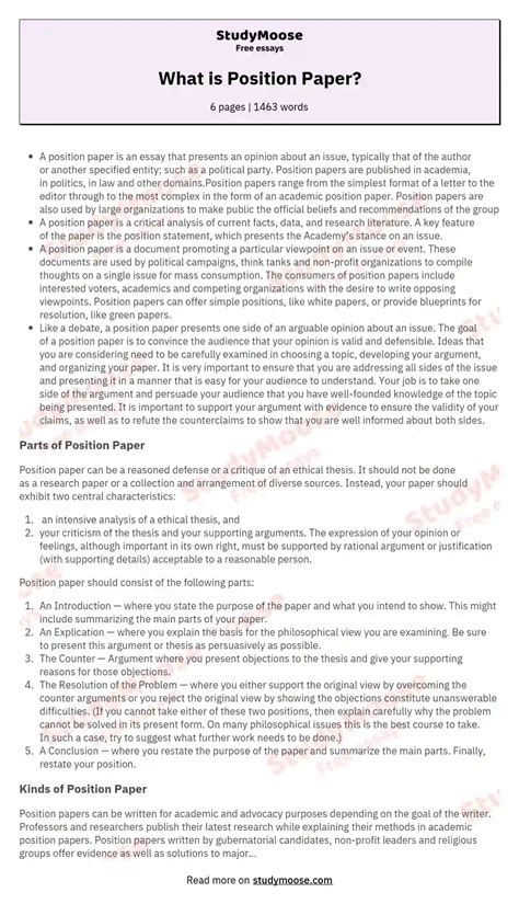 What is Position Paper? Free Essay Example