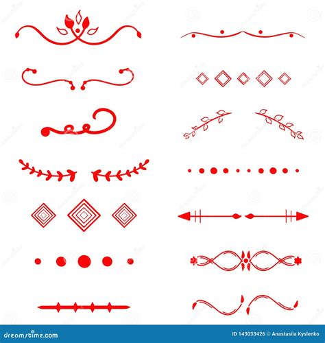 Red Dividers Vector On White Background Handdrawn Borders Unique