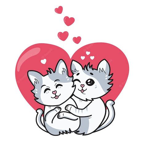 Premium Vector Illustration Of A Couple In Love With Two Cats On The