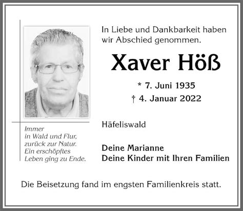 Traueranzeigen Von Xaver H Allg Uer Zeitung