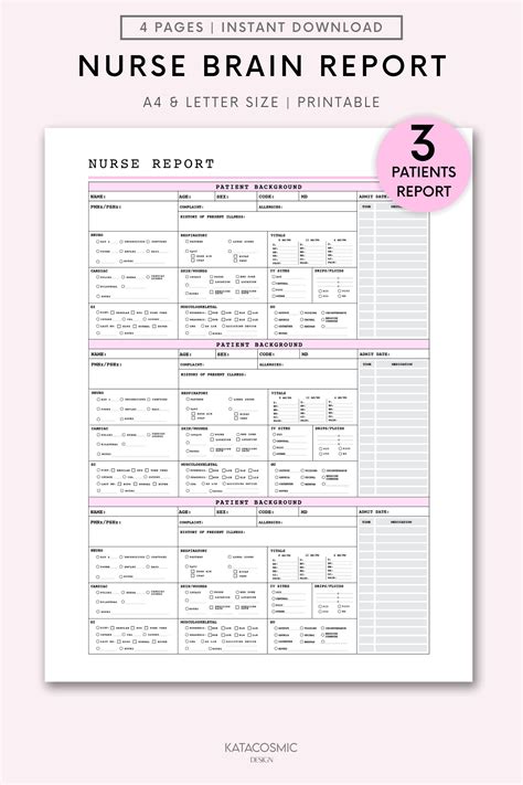 3 Patient Med Surg Nurse Report Sheet Template Rn Nurse Brain Multi Patient Icu Report Sheet