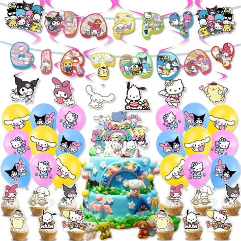 Buy Sanrio Party Decorating Set Birthday Banner Latex Balloons Cake Cupcake Toppers Swirls