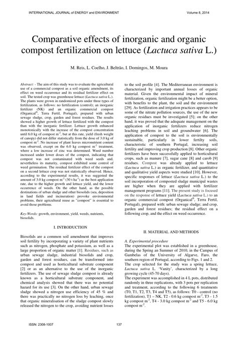 Pdf Comparative Effects Of Inorganic And Organic Compost Fertilization On Lettuce Lactuca