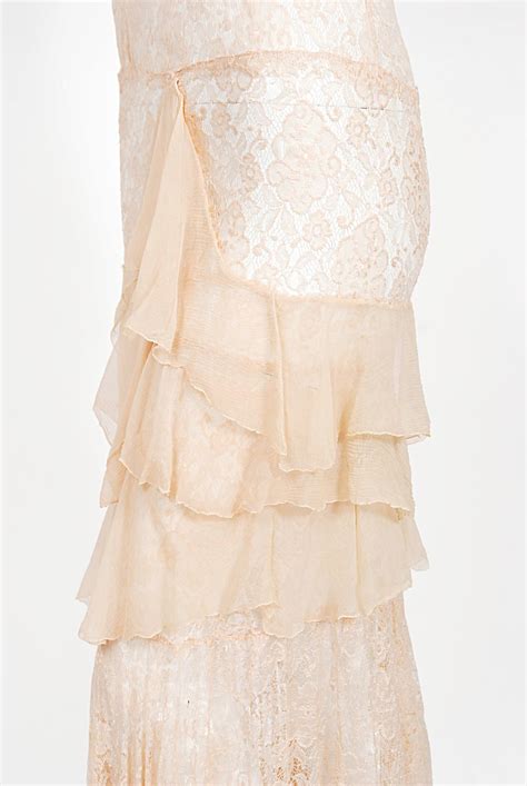 Vintage 1930 S Pale Pink Sheer Lace And Tiered Silk Chiffon Bias Cut