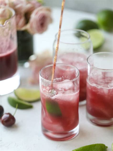 Cherry Vodka Soda Cocktail Fresh Cherry Lime Vodka Soda