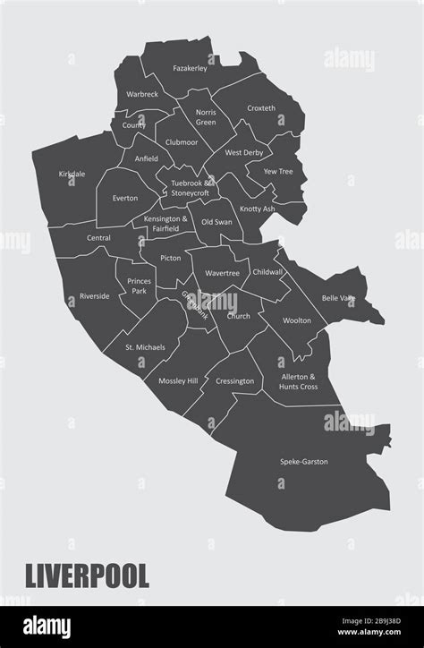 Mapa De Liverpool Con Ilustración De Boroughs Imagen Vector De Stock