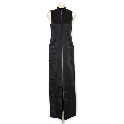 Thomas Wylde Thomas Wylde Black Satin Silk Sleeveless Maxi Vest Dress