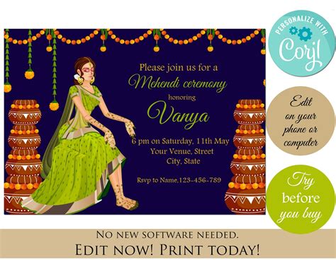 Mehndi Invitation Editable Template Instant Download Mehndi Etsy India