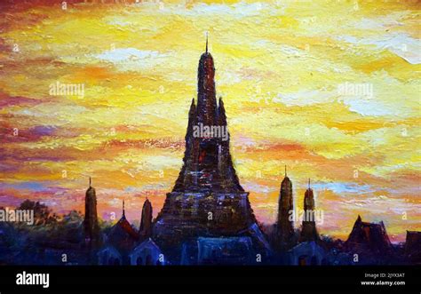 Art Painting Oil Color Wat Arun Temple Dawn Bangkok Stock Photo Alamy