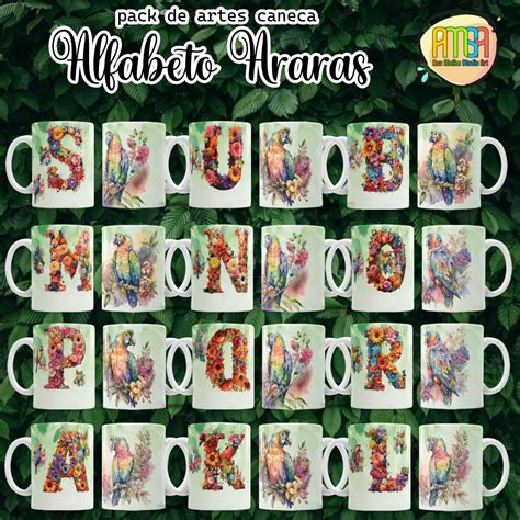 Estampas Alfabeto Araras Canecas Ana Melim Studio Art