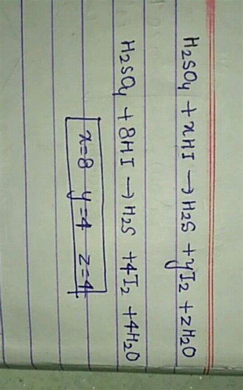 In A Balanced Equation H Xhih S Yl Zh O The Value Of X Y And Z