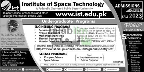 Institute Of Space Technology Announced Admissions Talabilm