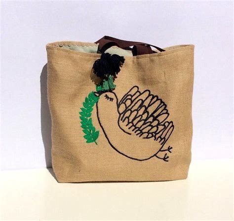 Large Tote Bag Hand Embroidered Jute Bag Large Spacious One Of A