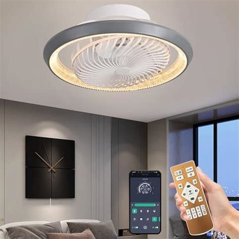 Qiaomao Plafonnier Ventilateur Silencieux 360° Rotation Gris 49cm Avec Télécommandeapp