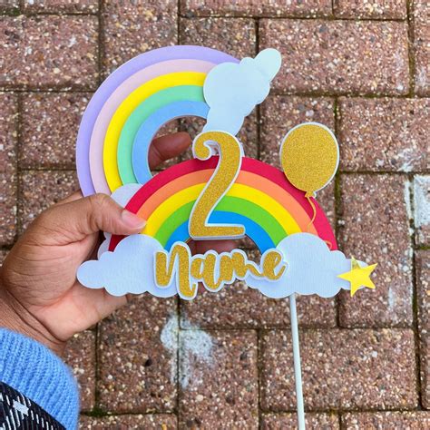 Rainbow Birthday Cake Topper Decoration Rainbow Themed Cake Topper Etsy