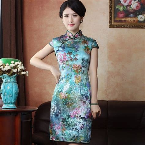 Resplendent Flowers Print Silk Cheongsam Qipao Dress