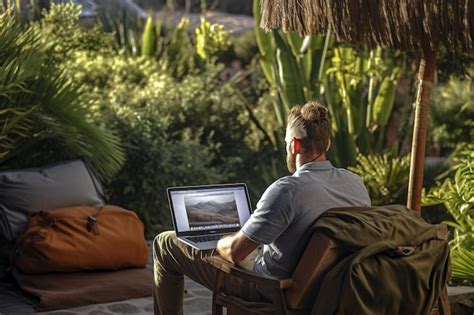 Premium Ai Image A Man Sits In Front Of A Laptop With The Words On It