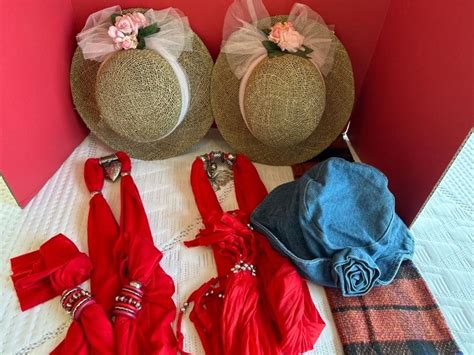 Lot 419 3 Ladies Hats 2 Red Scarfs 1 Flannel Scarf