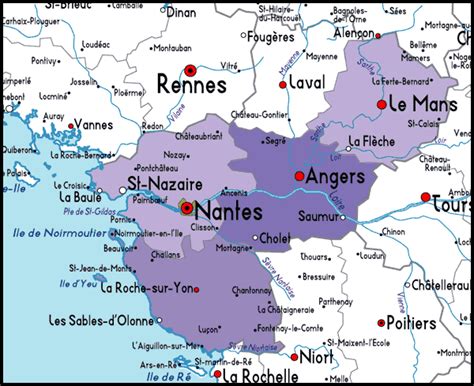 Detailed Map of Pays-de-la-Loire., France