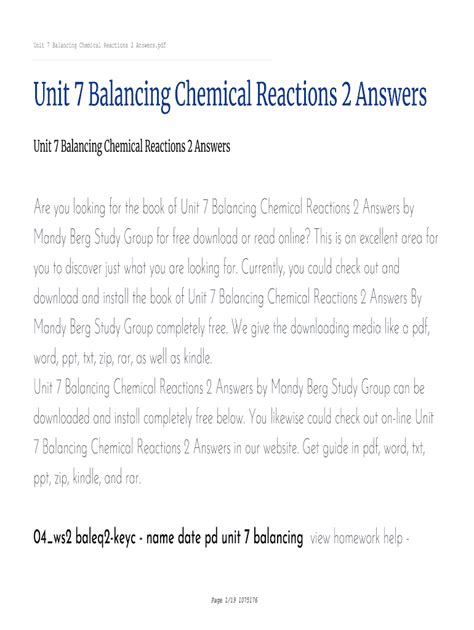 Unit 7 Balancing Chemical Reactions Worksheet 2 Fill Online