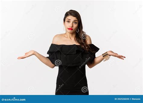 Fashion And Beauty Clueless Attractive Woman In Black Dress Dont Know