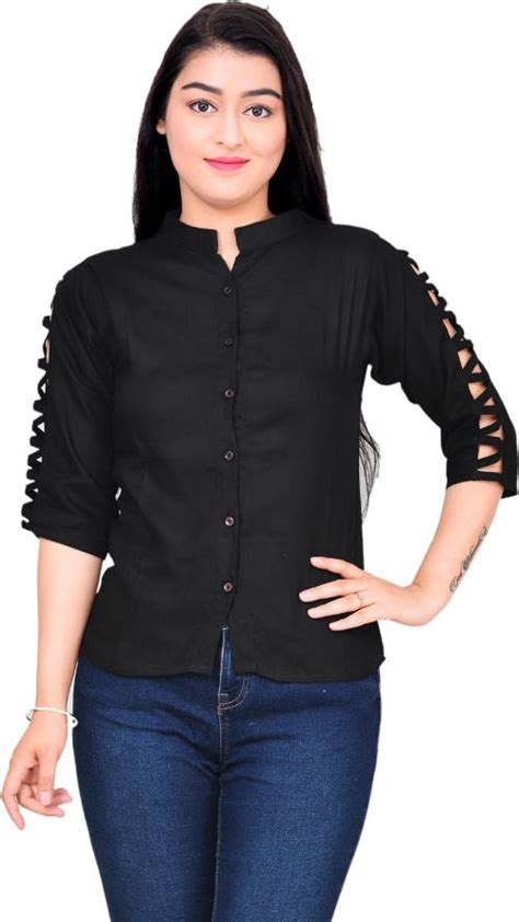 Buy Lilyma Women Black Solid Cotton Blend Casual Top Online At Best Prices In India Jiomart