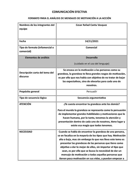 Actividad Comunicacion Efectiva Comunicaci N Efectiva Formato