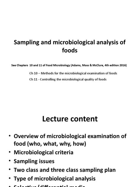 Microbiological Analysis Of Food A Comprehensive Guide To Sampling Plans Analytical Methods