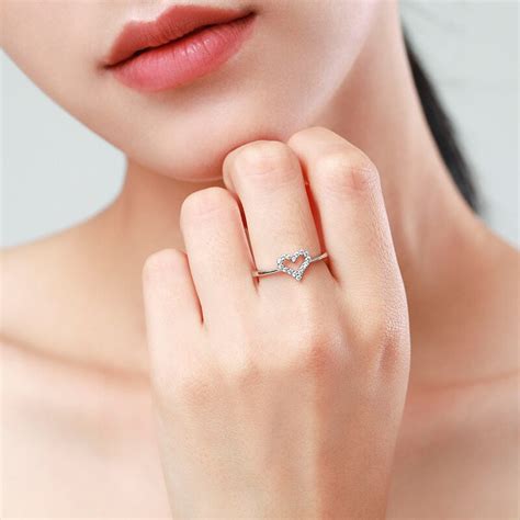 Bague cœur fille ado en argent 925 1000 Zircon transparent Bagues