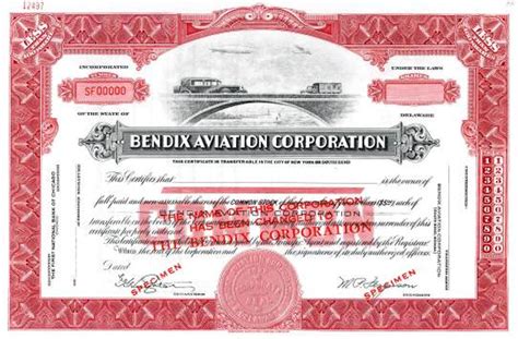 Bendix Aviation Corporation - Scripophily.com | Collect Stocks and Bonds | Old Stock ...