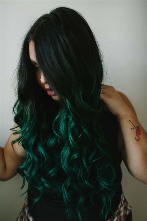 Emerald Forest Green Balayage Ombre On Long Brunette Hair By Becky Pedersen At Dallas Roberts