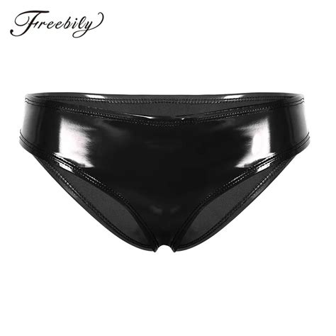 Sexy Women Exotic Lingerie Wet Look Patent Leather Low Rise Glossy