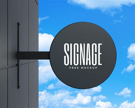 Free Round Wall Mounted Signage Mockup PSD Set Good Mockups