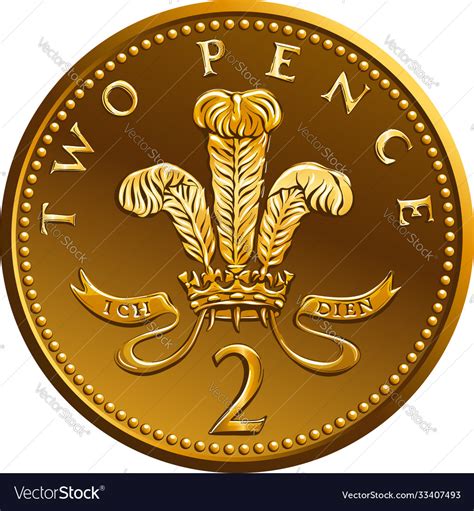 British money gold coin 2 pence Royalty Free Vector Image