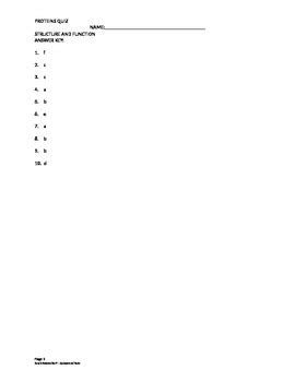 Proteins Quiz Structure And Function By Suzy S Science Store TPT