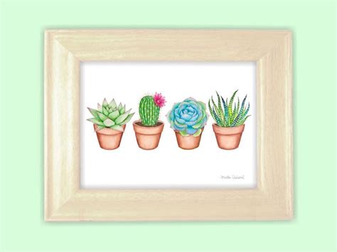 Succulent Watercolor Art Print Cactus Painting Plant Wall Etsy