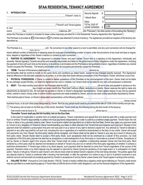 SFAA Residential Tenancy Agreement Fillable 2022 1