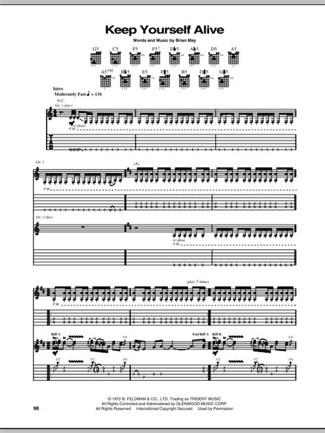 Queen Keep Yourself Alive Sheet Music PDF Notes Chords Rock Score