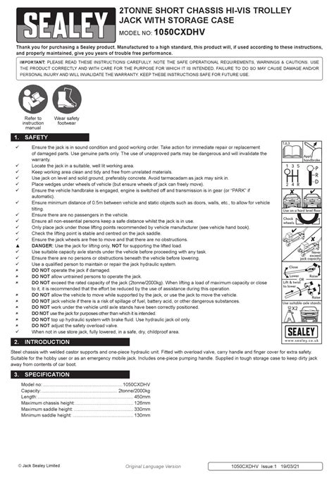 Sealey 1050cxdhv Manual Pdf Download Manualslib