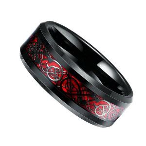 China Mens 8mm Red Carbon Fiber Black Celtic Dragon Tungsten Carbide