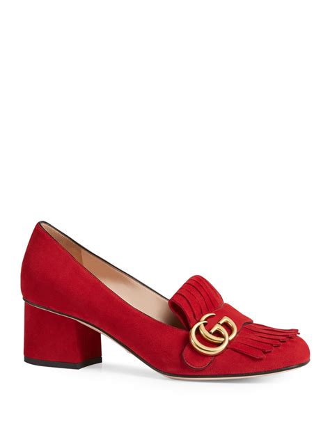 Gucci Marmont Gg Suede Block Heel Pumps In Red Lyst