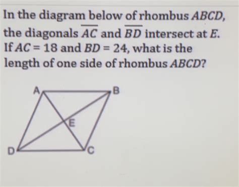 Solved In The Diagram Below Of Rhombus Abcd The Diagonals Overline Ac