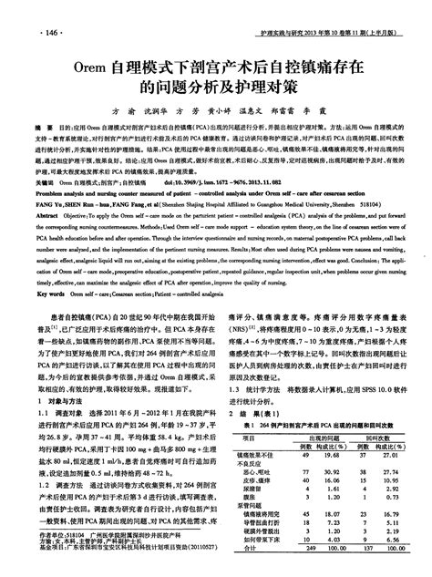 Orem自理模式下剖宫产术后自控镇痛存在的问题分析及护理对策word文档在线阅读与下载无忧文档