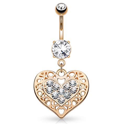 Romantic Rose Gold Plated Belly Ring Heart Dangling Belly Jewellery The Belly Ring Shop