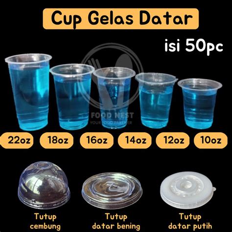 Jual ISI 50 PC CUP GELAS PLASTIK DATAR 12OZ 14OZ 16OZ 18OZ 22OZ DATAR